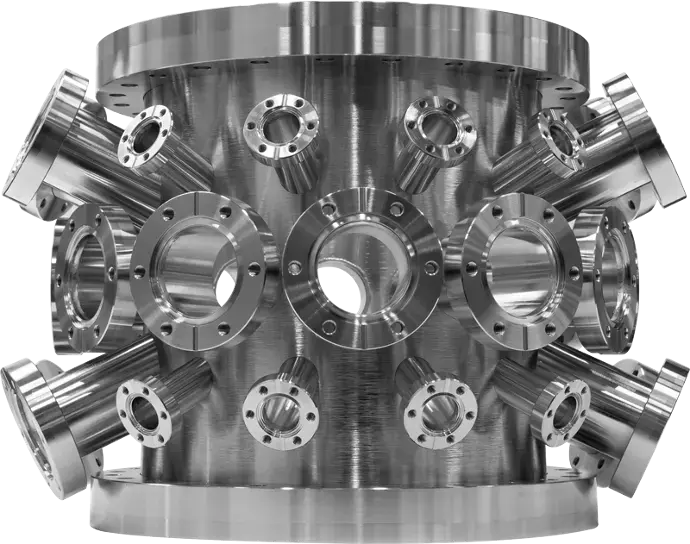 Tigfusion multi-port ultra-high vacuum chamber in stainless steel, manufactured in the UK