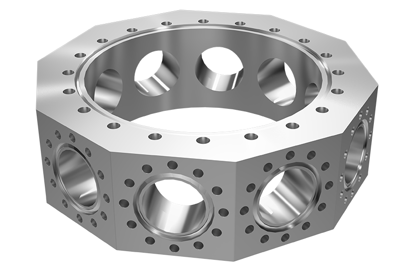 Decagon Single Piece Vacuum Chamber, 2 × DN150CF, 10 × DN38 Ports